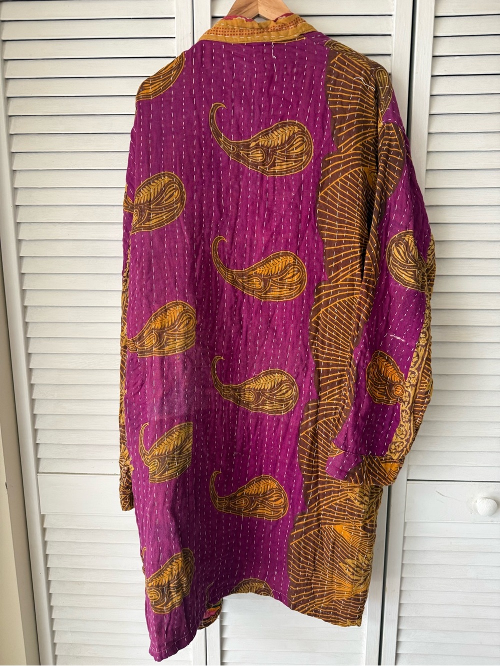 Boho  Kantha kimono in Pink, Purple, Mustard, Olive reversible PTP 27 length 41 - Picture 4 of 4